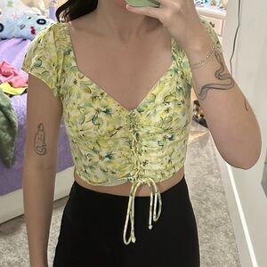 Floral Ruched Women's Top with bow detail